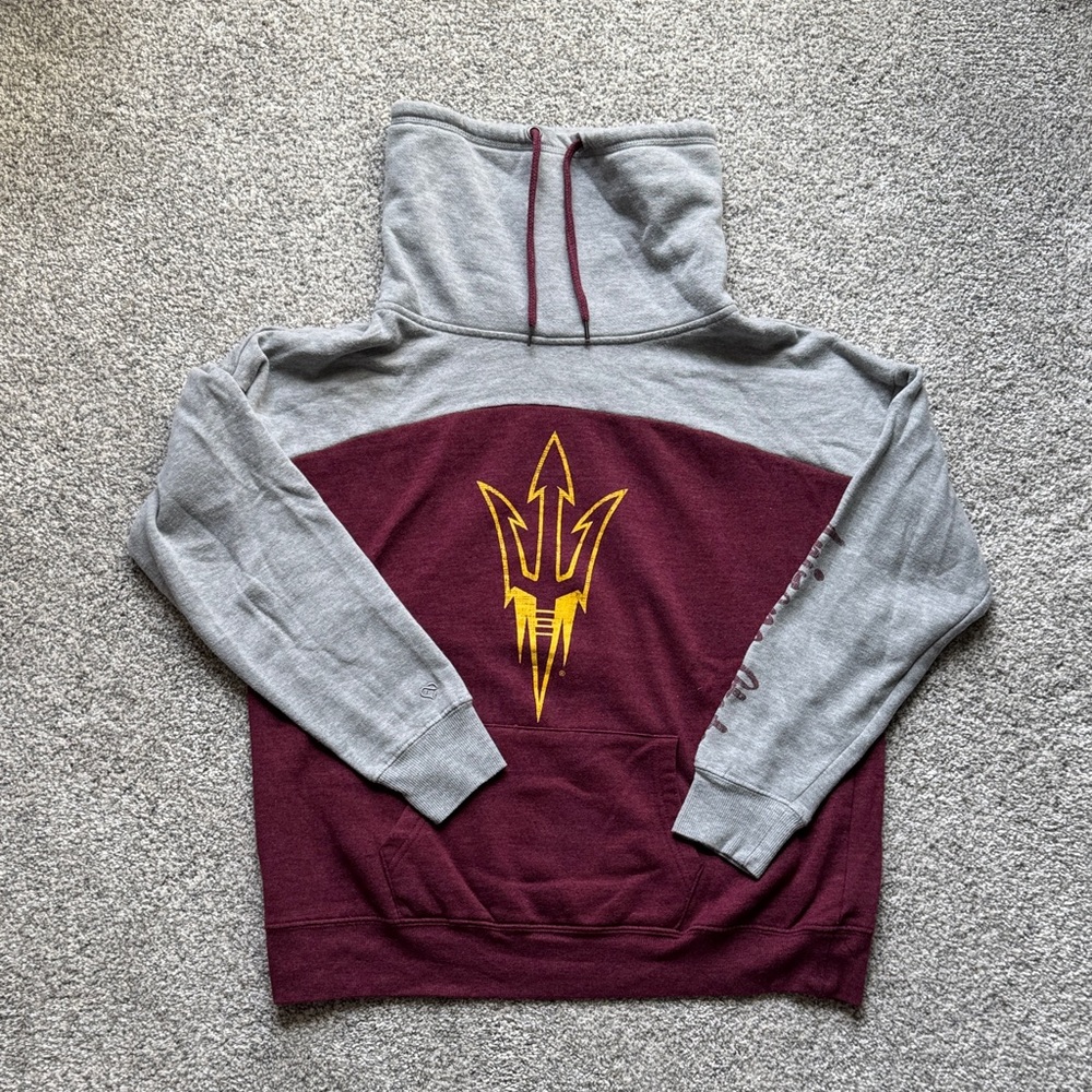 Colosseum Gray and Maroon Cowl Neck Sweater with Gold Emblem